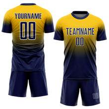 Load image into Gallery viewer, Custom Yellow Navy-White Fade Fashion Sublimation Soccer Uniform Jersey