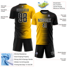 Load image into Gallery viewer, Custom Black White-Gold Gradient Line Sublimation Soccer Uniform Jersey