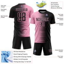 Load image into Gallery viewer, Custom Black Light Pink Gradient Line Sublimation Soccer Uniform Jersey