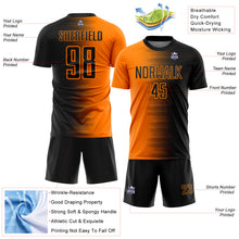 Load image into Gallery viewer, Custom Black Bay Orange Gradient Line Sublimation Soccer Uniform Jersey
