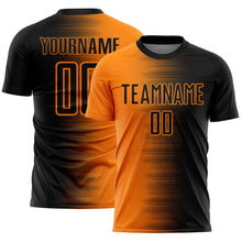 Load image into Gallery viewer, Custom Black Bay Orange Gradient Line Sublimation Soccer Uniform Jersey