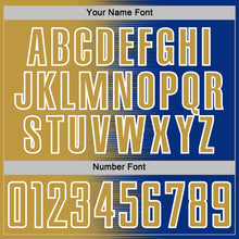 Laden Sie das Bild in den Galerie-Viewer, Custom Royal Old Gold-White Gradient Line Sublimation Soccer Uniform Jersey