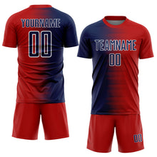 Загрузить изображение в средство просмотра галереи, Custom Red Navy-White Gradient Line Sublimation Soccer Uniform Jersey