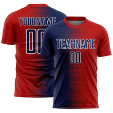 Загрузить изображение в средство просмотра галереи, Custom Red Navy-White Gradient Line Sublimation Soccer Uniform Jersey