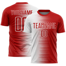 Load image into Gallery viewer, Custom Red White Gradient Line Sublimation Soccer Uniform Jersey