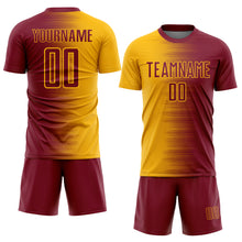 Load image into Gallery viewer, Custom Crimson Gold Gradient Line Sublimation Soccer Uniform Jersey
