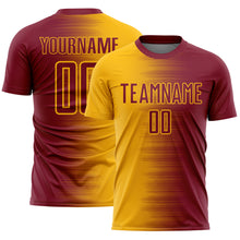 Load image into Gallery viewer, Custom Crimson Gold Gradient Line Sublimation Soccer Uniform Jersey