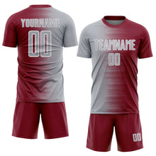 Load image into Gallery viewer, Custom Crimson Gray-White Gradient Line Sublimation Soccer Uniform Jersey