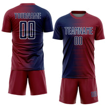 Laden Sie das Bild in den Galerie-Viewer, Custom Crimson Navy-White Gradient Line Sublimation Soccer Uniform Jersey