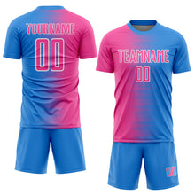 Charger l'image dans la galerie, Custom Powder Blue Pink-White Gradient Line Sublimation Soccer Uniform Jersey