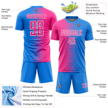 Charger l'image dans la galerie, Custom Powder Blue Pink-White Gradient Line Sublimation Soccer Uniform Jersey