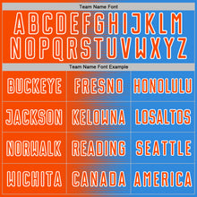 Загрузить изображение в средство просмотра галереи, Custom Powder Blue Orange-White Gradient Line Sublimation Soccer Uniform Jersey