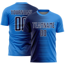 Загрузить изображение в средство просмотра галереи, Custom Powder Blue Navy-White Gradient Line Sublimation Soccer Uniform Jersey