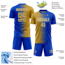 Загрузить изображение в средство просмотра галереи, Custom Thunder Blue Old Gold-White Gradient Line Sublimation Soccer Uniform Jersey