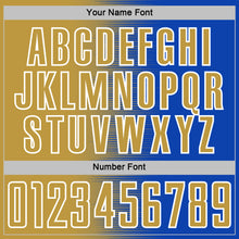 Загрузить изображение в средство просмотра галереи, Custom Thunder Blue Old Gold-White Gradient Line Sublimation Soccer Uniform Jersey