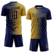Charger l'image dans la galerie, Custom Navy Old Gold Gradient Line Sublimation Soccer Uniform Jersey