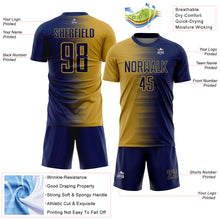 Charger l'image dans la galerie, Custom Navy Old Gold Gradient Line Sublimation Soccer Uniform Jersey