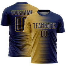 Charger l'image dans la galerie, Custom Navy Old Gold Gradient Line Sublimation Soccer Uniform Jersey