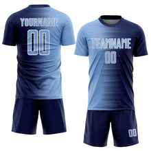 Загрузить изображение в средство просмотра галереи, Custom Navy Light Blue-White Gradient Line Sublimation Soccer Uniform Jersey