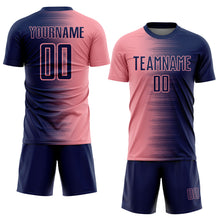 Charger l'image dans la galerie, Custom Navy Medium Pink Gradient Line Sublimation Soccer Uniform Jersey