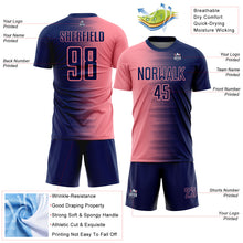 Charger l'image dans la galerie, Custom Navy Medium Pink Gradient Line Sublimation Soccer Uniform Jersey