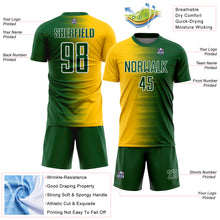 Charger l'image dans la galerie, Custom Green White-Yellow Gradient Line Sublimation Soccer Uniform Jersey