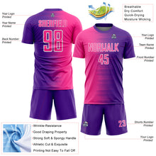 Laden Sie das Bild in den Galerie-Viewer, Custom Purple Pink-White Gradient Line Sublimation Soccer Uniform Jersey