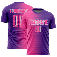Laden Sie das Bild in den Galerie-Viewer, Custom Purple Pink-White Gradient Line Sublimation Soccer Uniform Jersey
