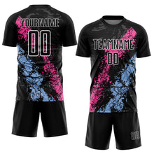 Загрузить изображение в средство просмотра галереи, Custom Black White Pink-Light Blue Dripping Splatter Cracked Texture Sublimation Soccer Uniform Jersey