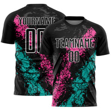 Загрузить изображение в средство просмотра галереи, Custom Black White Pink-Aqua Dripping Splatter Cracked Texture Sublimation Soccer Uniform Jersey