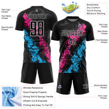 Загрузить изображение в средство просмотра галереи, Custom Black White Pink-Sky Blue Dripping Splatter Cracked Texture Sublimation Soccer Uniform Jersey