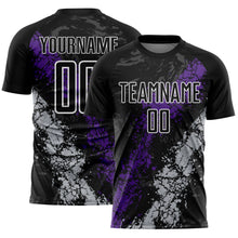 Загрузить изображение в средство просмотра галереи, Custom Black White Purple-Gray Dripping Splatter Cracked Texture Sublimation Soccer Uniform Jersey
