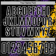 Загрузить изображение в средство просмотра галереи, Custom Black White Purple-Gold Dripping Splatter Cracked Texture Sublimation Soccer Uniform Jersey