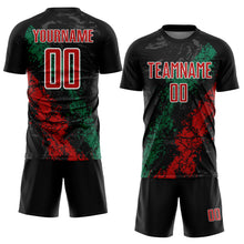 Load image into Gallery viewer, Custom Black Red White-Kelly Green Dripping Splatter Cracked Texture Sublimation Soccer Uniform Jersey