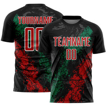 Load image into Gallery viewer, Custom Black Red White-Kelly Green Dripping Splatter Cracked Texture Sublimation Soccer Uniform Jersey