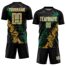 Load image into Gallery viewer, Custom Black Old Gold White-Kelly Green Dripping Splatter Cracked Texture Sublimation Soccer Uniform Jersey