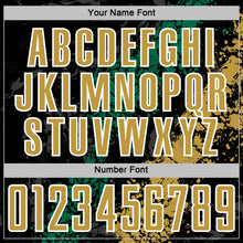 Load image into Gallery viewer, Custom Black Old Gold White-Kelly Green Dripping Splatter Cracked Texture Sublimation Soccer Uniform Jersey
