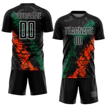 Загрузить изображение в средство просмотра галереи, Custom Black White Kelly Green-Orange Dripping Splatter Cracked Texture Sublimation Soccer Uniform Jersey