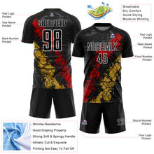 Загрузить изображение в средство просмотра галереи, Custom Black White Red-Old Gold Dripping Splatter Cracked Texture Sublimation Soccer Uniform Jersey