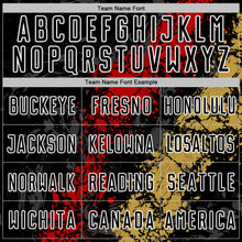 Загрузить изображение в средство просмотра галереи, Custom Black White Red-Old Gold Dripping Splatter Cracked Texture Sublimation Soccer Uniform Jersey