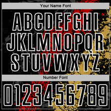 Загрузить изображение в средство просмотра галереи, Custom Black White Red-Old Gold Dripping Splatter Cracked Texture Sublimation Soccer Uniform Jersey