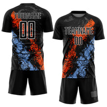 Charger l'image dans la galerie, Custom Black White Orange-Powder Blue Dripping Splatter Cracked Texture Sublimation Soccer Uniform Jersey