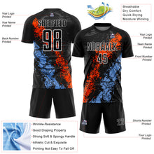 Charger l'image dans la galerie, Custom Black White Orange-Powder Blue Dripping Splatter Cracked Texture Sublimation Soccer Uniform Jersey