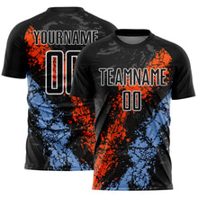Charger l'image dans la galerie, Custom Black White Orange-Powder Blue Dripping Splatter Cracked Texture Sublimation Soccer Uniform Jersey