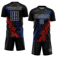 Загрузить изображение в средство просмотра галереи, Custom Black White Royal-Red Dripping Splatter Cracked Texture Sublimation Soccer Uniform Jersey