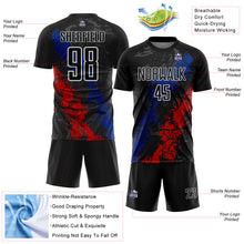 Загрузить изображение в средство просмотра галереи, Custom Black White Royal-Red Dripping Splatter Cracked Texture Sublimation Soccer Uniform Jersey