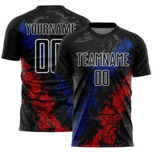 Загрузить изображение в средство просмотра галереи, Custom Black White Royal-Red Dripping Splatter Cracked Texture Sublimation Soccer Uniform Jersey