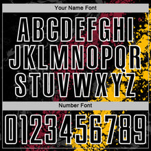 Загрузить изображение в средство просмотра галереи, Custom Black White Crimson-Gold Dripping Splatter Cracked Texture Sublimation Soccer Uniform Jersey