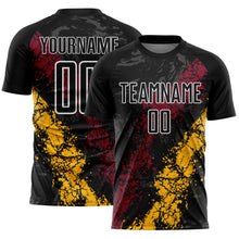 Загрузить изображение в средство просмотра галереи, Custom Black White Crimson-Gold Dripping Splatter Cracked Texture Sublimation Soccer Uniform Jersey