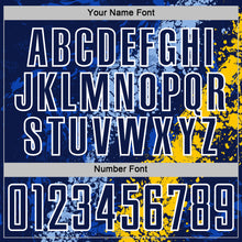 Load image into Gallery viewer, Custom Navy White Light Blue-Yellow Dripping Splatter Cracked Texture Sublimation Soccer Uniform Jersey